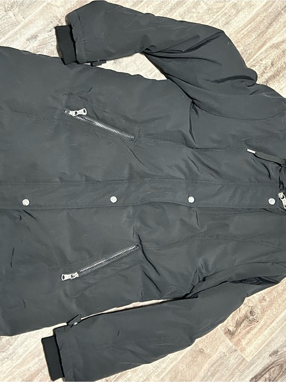 Vince Camuto Black Puffer Parka Jacket with Zip Pockets